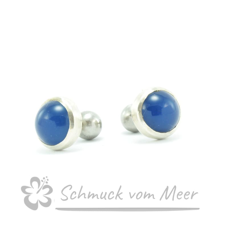 Barbell Ohringe mit mattem rundem blauen Stein